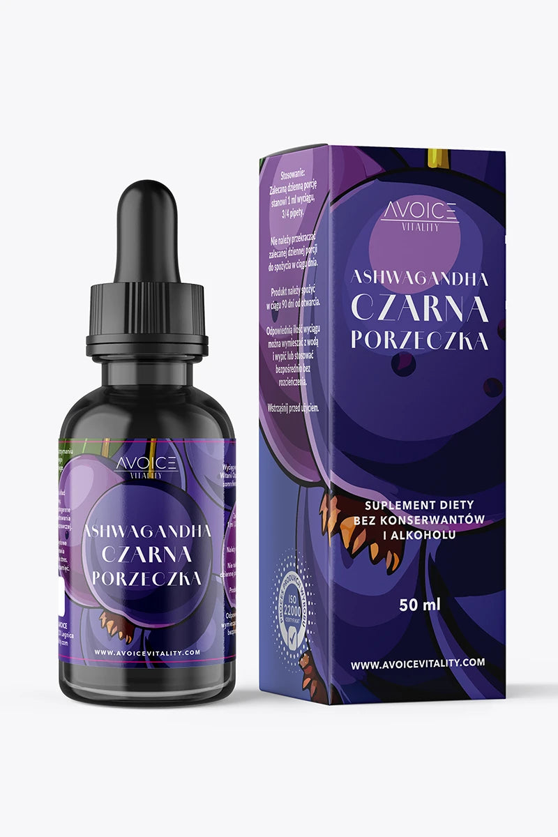 Ashwagandha w kroplach - smak Czarna Porzeczka od Avoice Vitality