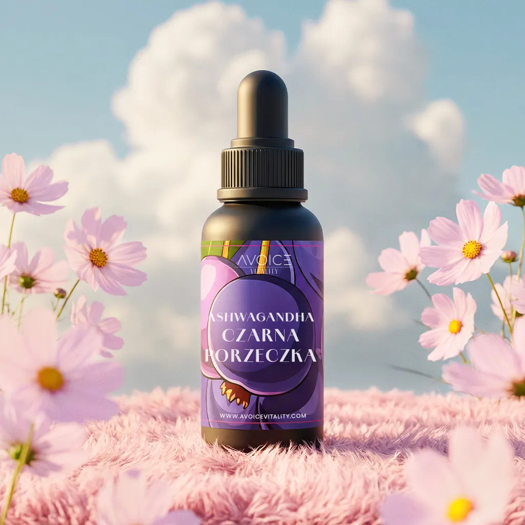 Ashwagandha w kroplach - smak Czarna Porzeczka od Avoice Vitality