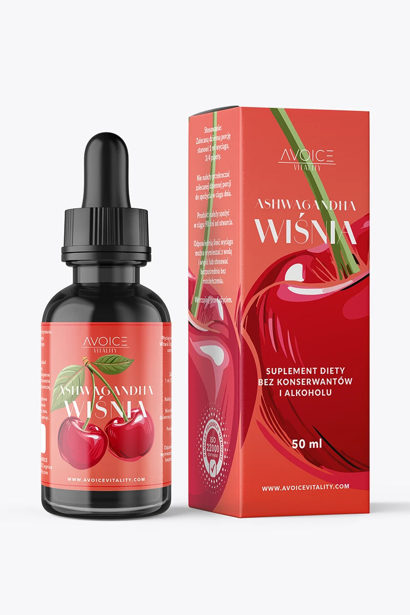 Ashwagandha w kroplach - smak Wiśnia od Avoice Vitality